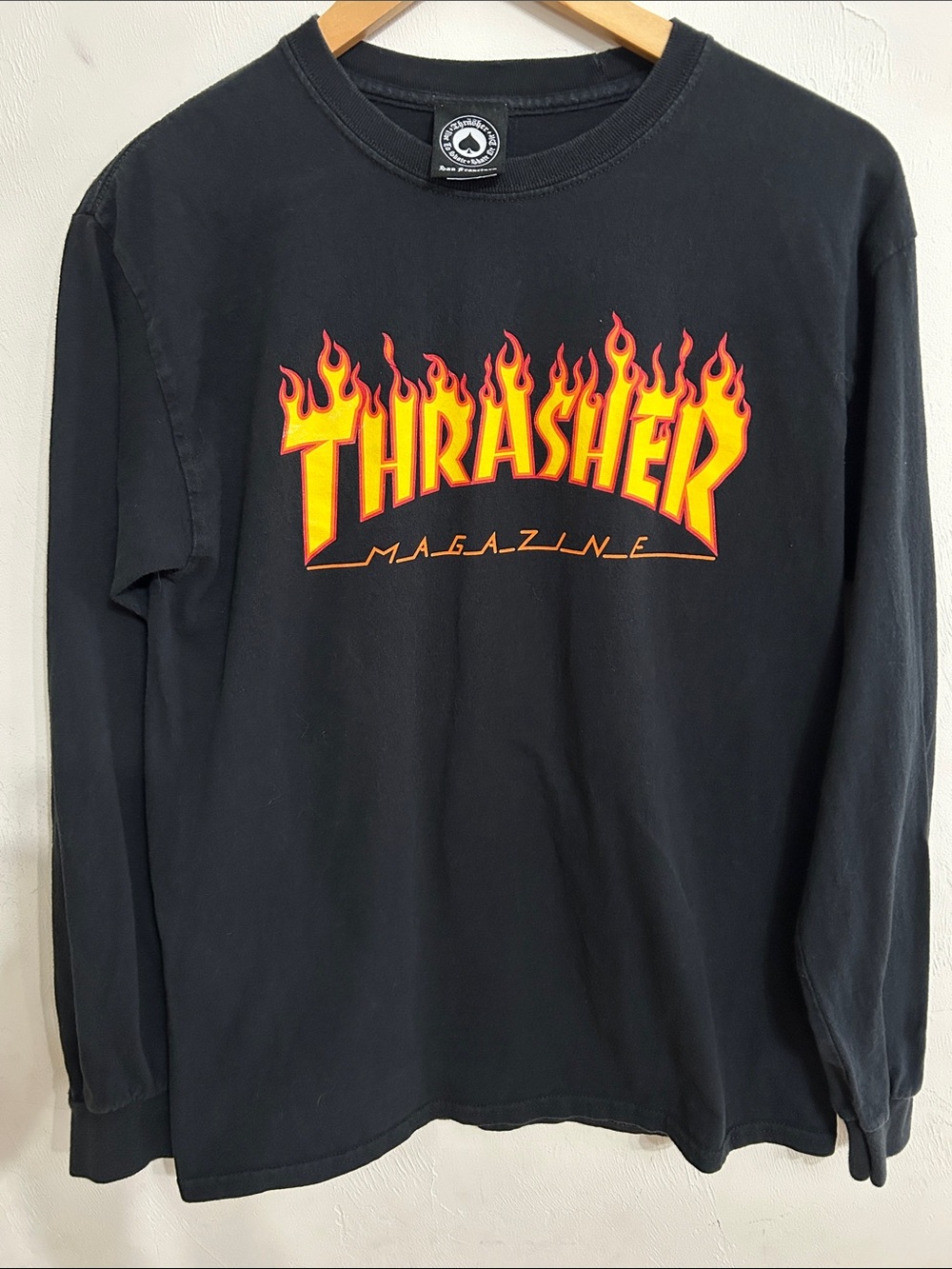 Thrasher Black Tee with Yellow and Orange Flame Logo Women M